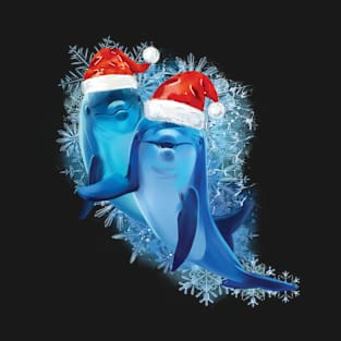 Dolphin Christmas Dolphins santa Cute Snow T-Shirt