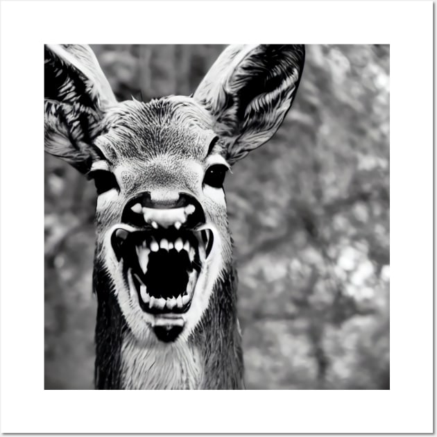 Creepy deer - Black And White Creepy Deer - Posters and Art Prints