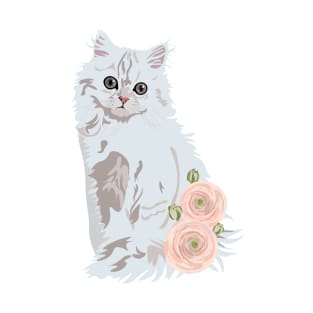 Fluffy white cat and flowers T-Shirt