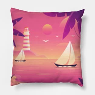 sunset with boat Pillow