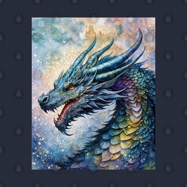 Blue dragon watercolor by AnnArtshock