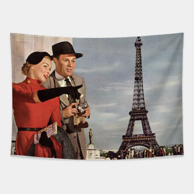 Vintage Paris Eiffel Tower Scene Tapestry by MasterpieceCafe