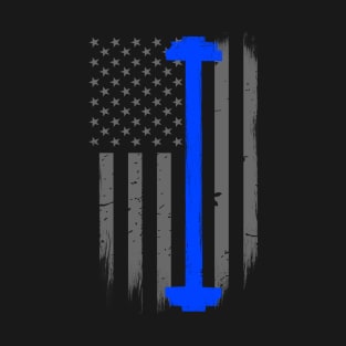 Police Barbell Thin Blue Line Flag T-Shirt