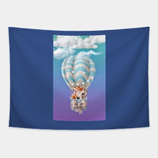 “Hot Air Balloon Adventures - Raccoon & Fox” Tapestry