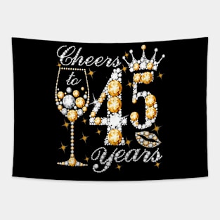 Cheers To 45 Years Old Happy 45th Birthday Queen Drink Wine Tapestry