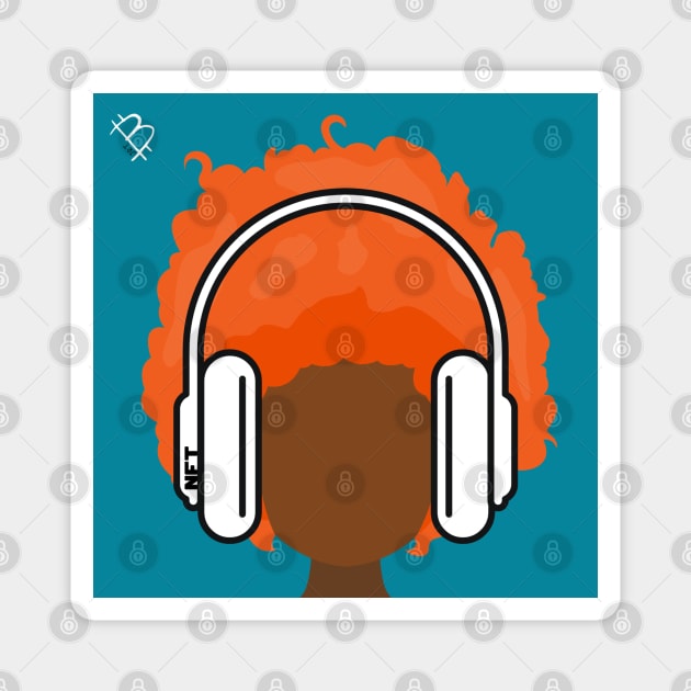 Red Head Wearing Headphones Magnet by JessiT