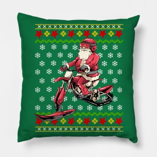 Santa Claus Ice Bike Ugly Christmas Sweater Pillow