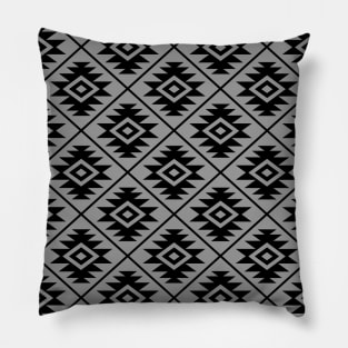Aztec Symbol Black on Gray Repeat Pattern Pillow