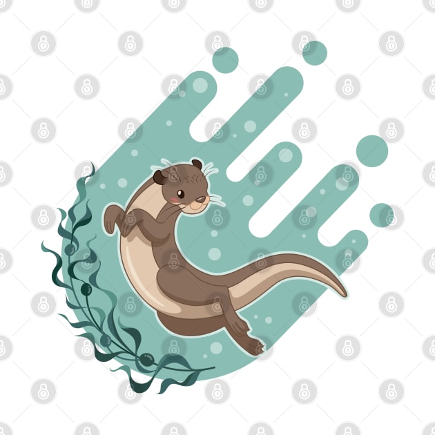 Sea otter floating on water with kelp forest vector illustration by tomodaging