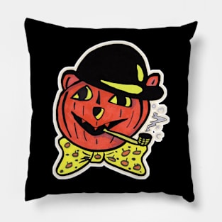 Vintage Cat Jack-o-Lantern Halloween Art Pillow