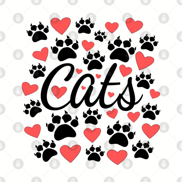 Cat Paws And Red Hearts Typography by Braznyc