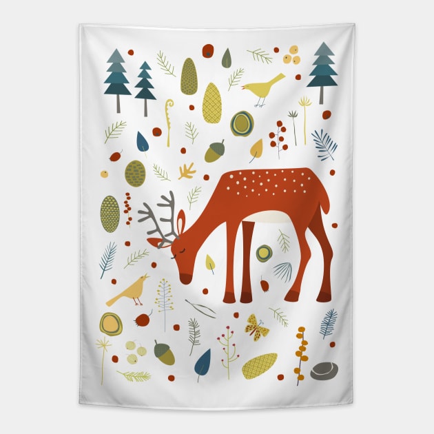 Deer and Forest Things Art Tapestry by NicSquirrell