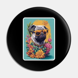 Pug in flowers Pin