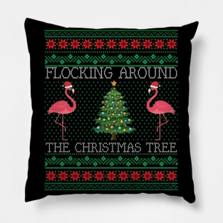 Funny Christmas Flamingo Ugly Christmas Sweater Pillow