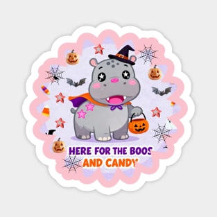 Halloween Hippo | Here For The Boos And Candy | Kawaii Witch Costume Design Magnet