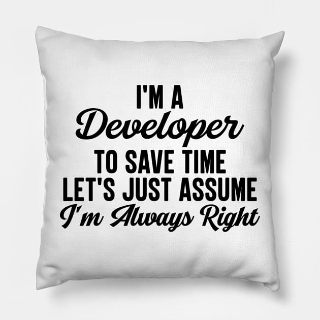 I'm A Developer To Save Time Let's Just Assume I'm Always Right Pillow by HaroonMHQ