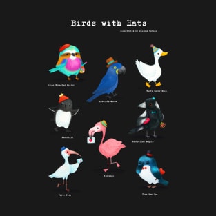 Birds with Hats - Version 2 - Text in White T-Shirt