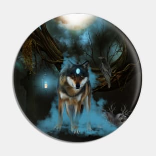 Awesome wolf in the night Pin