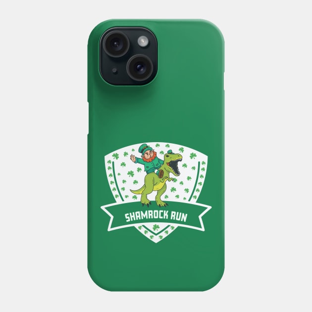 Shamrock Run Leprechaun Dinosaur Funny Phone Case by Rosemarie Guieb Designs