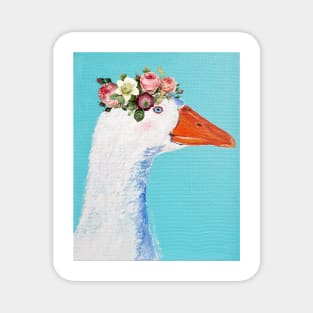 White goose in roses flower crown farmers gift Magnet