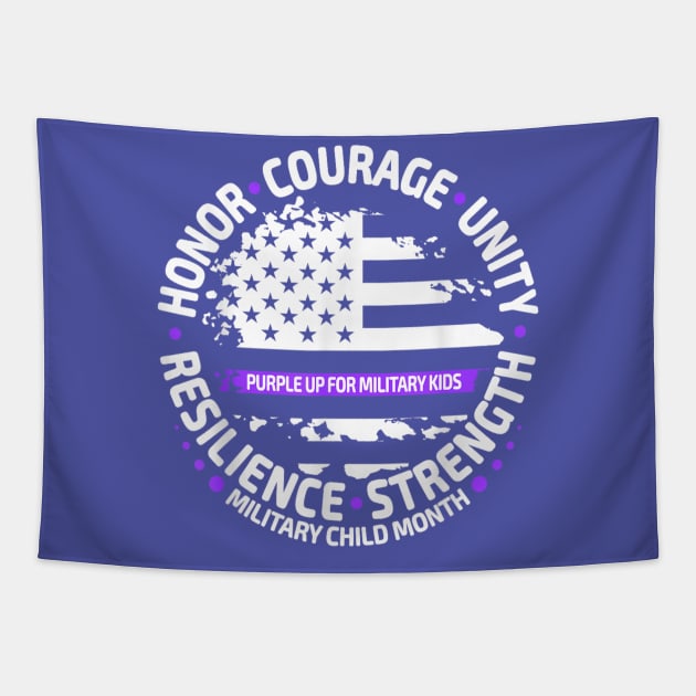 Purple Up for Military Kid Us Flag Cool Military Child Month Tapestry by lame creative