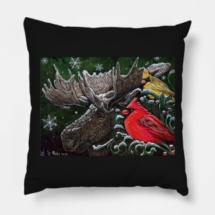 Christmas Moose and Cardinals Pillow