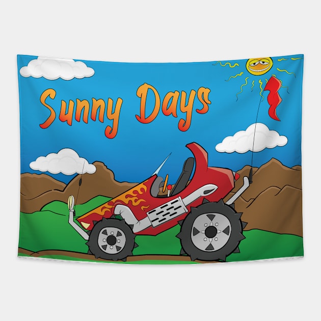 Sunny Days Red Offroad 4x4 Rock Crawler Truck Tapestry by Dad n Son Designs