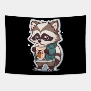 cute raccon with coffee Tapestry