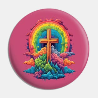 Heaven is a Rainbow - Rainbow Cross and Clouds - LGBT Ally LGBTQIA Pride LGBTQ Love is Love Christian Pin