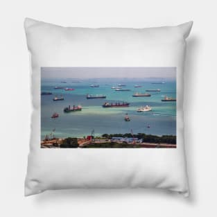 Vessels Anchoring in Front of Singapore City Pillow