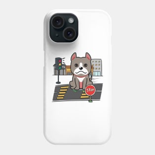 Cute grey dog is skate boarding on the street Phone Case