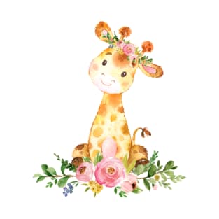 Cute Giraffe with Flowers T-Shirt