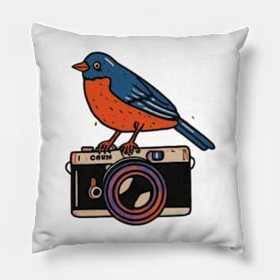 Retro bird on camera Pillow