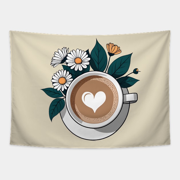 Morning Latte Blooms Tapestry by CAFFEIN