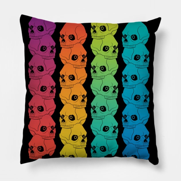 Rainbow Stacked Skull Pillars in a Pop Art Style Pattern Pillow by RYSHU 