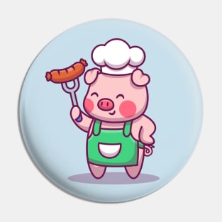 Cute Chef Pig Holding Sausage Pin