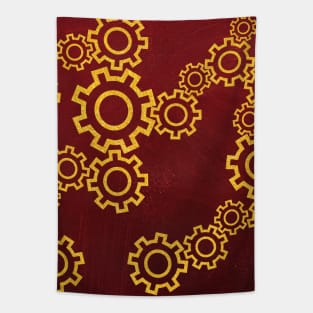 Golden gears on a red background Tapestry