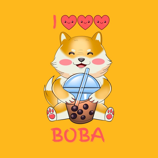 I Love Bubble Tea, Shiba Inu Drinking Bubble Tea, funny Japanese Sticker by Ken Adams Store