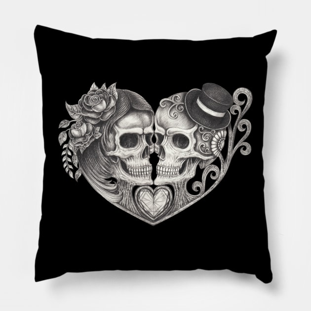 Skeletons lovers surrealist. Pillow by Jiewsurreal