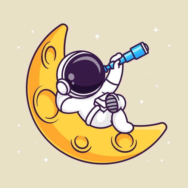 Cute Astronaut Looking Star With Telescope Cartoon by Catalyst Labs