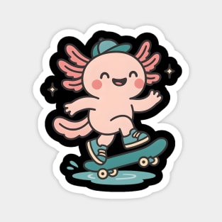 Kawaii Axolotl Skateboard Cute Skater Salamander Funny Animal Lover Magnet