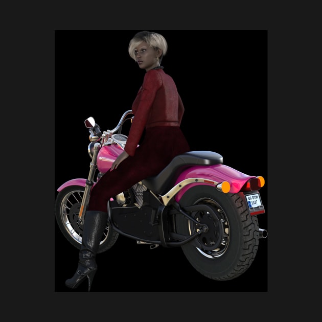 Young woman riding pink  motorcycle by Carlosr1946