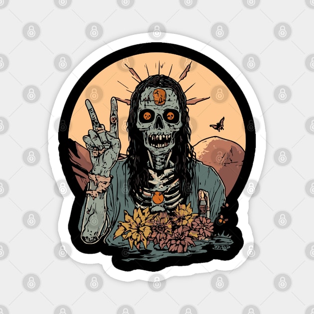 Hippie Zombie - Surreal Trippy Retro Magnet by TuncGK