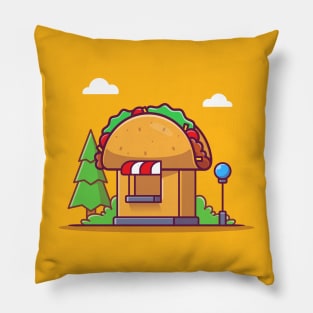 Taco Shop Cartoon Illustration Pillow