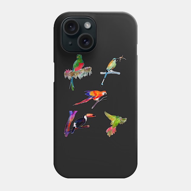 Tropical Birds - Parrot, Quetzal, Motmot, Toucan, Macaw Phone Case by julyperson