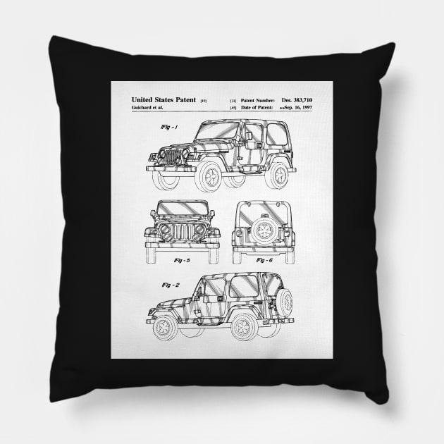 Jeep Wrangler Patent - Jeep Art - Black And White Pillow by patentpress