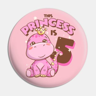 This Princess is 5 Girls 5th Birthday Pink Dinosaur Party Pin