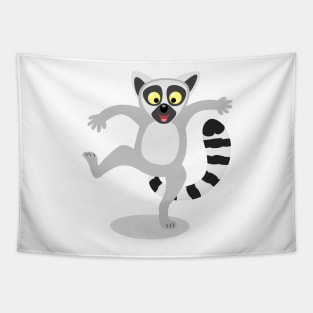 Cute ring tail lemur dancing cartoon illustration Tapestry