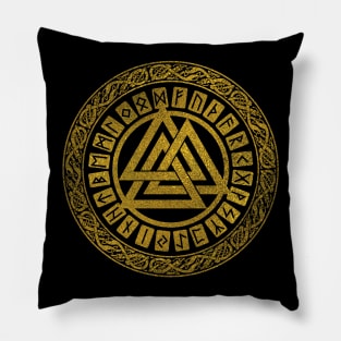 Gold   Valknut Symbol with runes Pillow