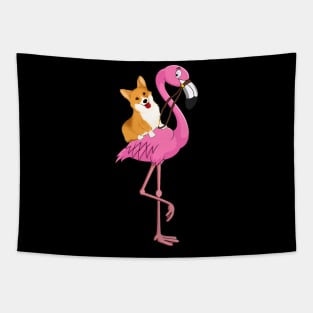 Corgi Rider Flamingo Funny Tapestry